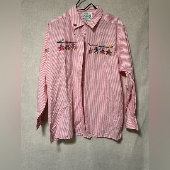 Pink Striped  women’s Shirt with Embroidery - Picture 1 of 7